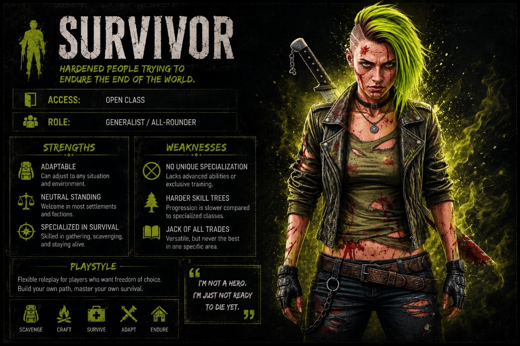 Survivor class card. Open class. Generalist and all-rounder.